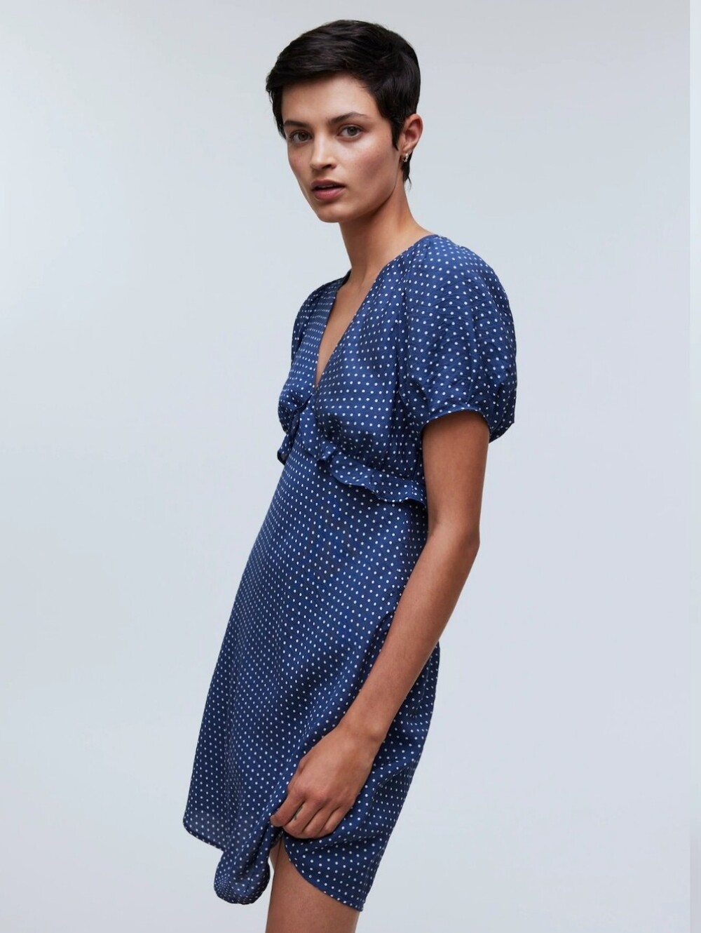 MADEWELL POLKA-DOT PUFF SLEEVES RUFFLES MINI DRESS BACK ZIPPER WOMENS SIZE 6